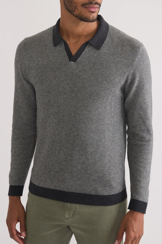 Marine Layer Black/Grey Polo with Contrasting Collar and Cuffs