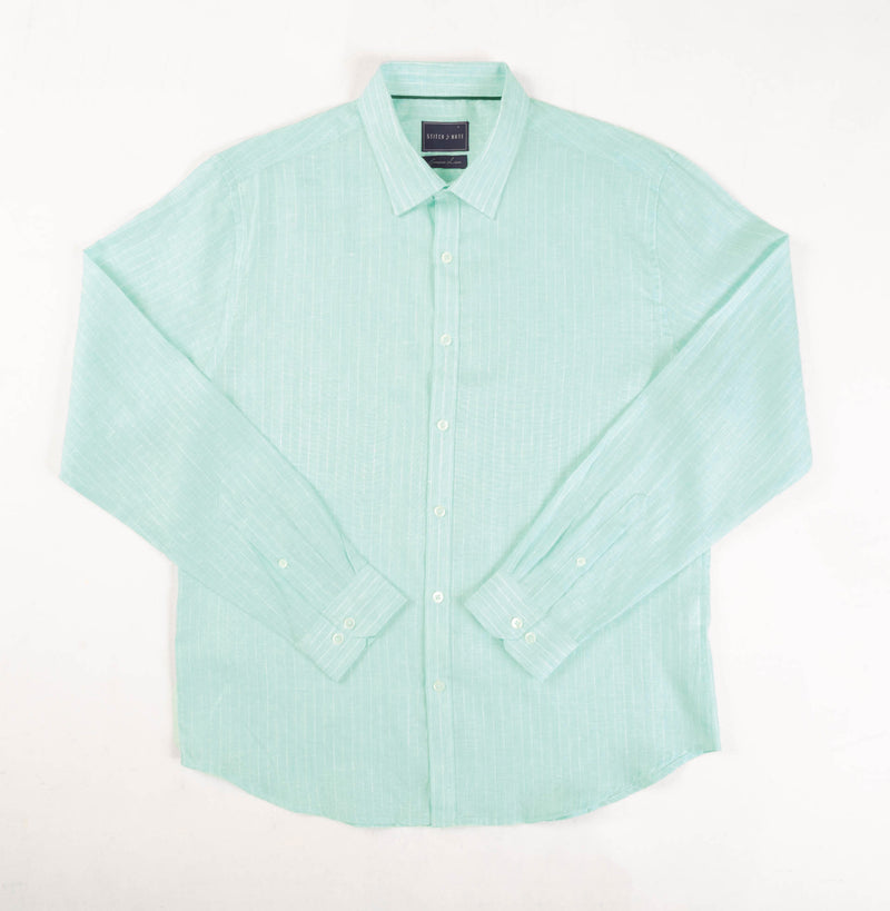 Stitch Note Mint Stripped European Linen Classic Long Sleeve Shirt