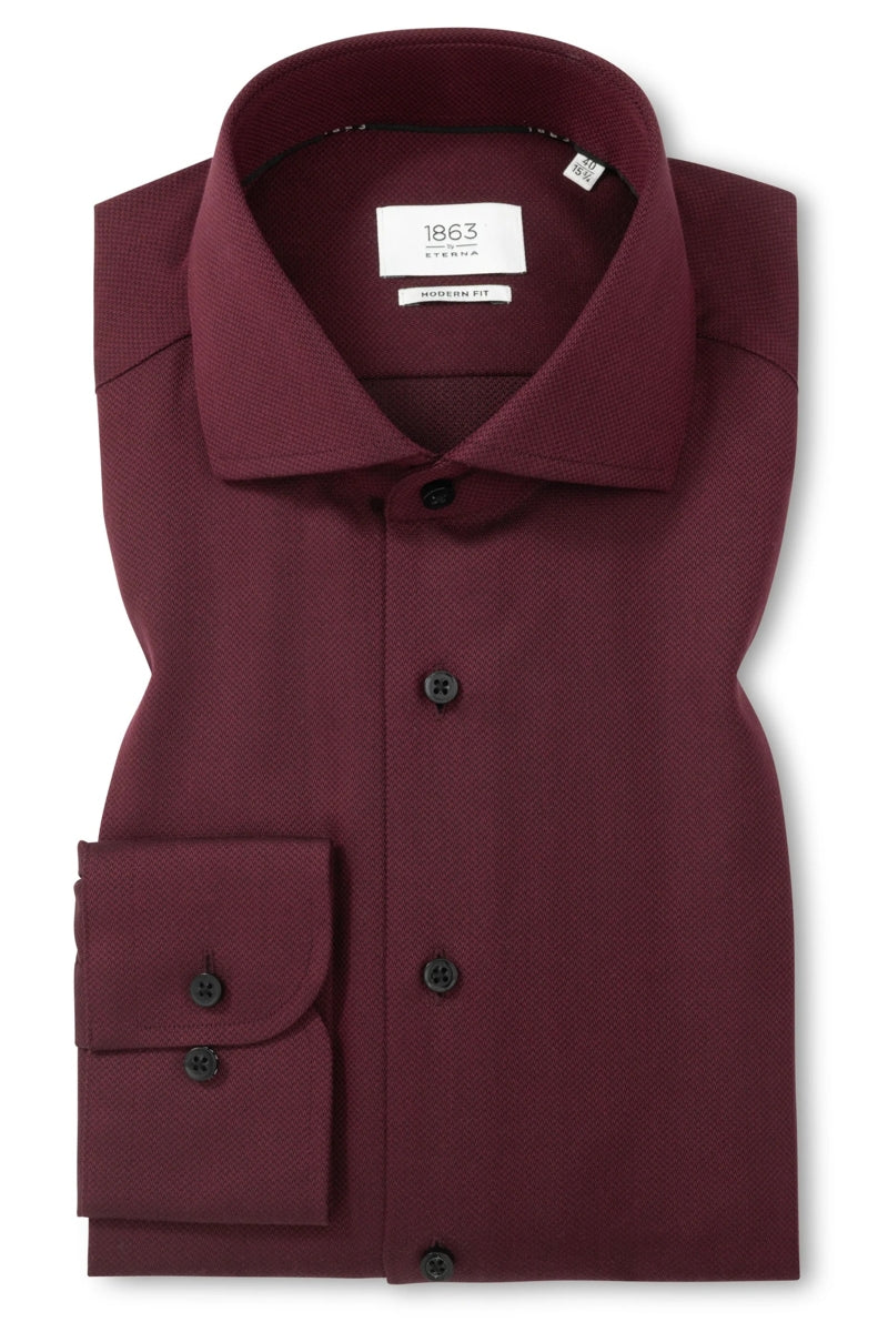 Wholesale,1863 by Eterna, 1863 by Eterna Dark Red Jewel-Tone Twill Modern Fit Shirt, Red, Medium-45-Tag15.5