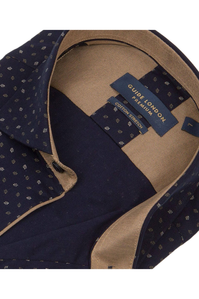 Faire,Guide London, Guide London Navy Conversational Motif Print Dress Shirt, Blue, Extra Large-46-TagXL