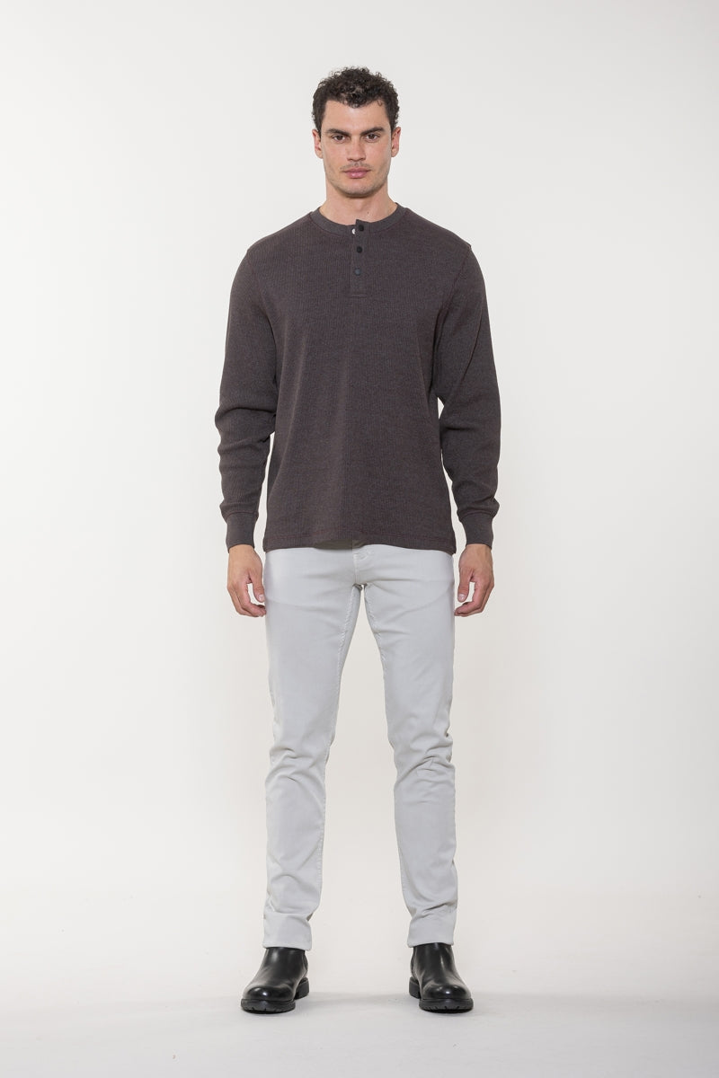 Wholesale,American Heritage, American Heritage Brown Thermal Waffle Henley with Side Slit, Brown, Small-42-TagS