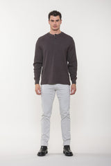 American Heritage Brown Thermal Waffle Henley with Side Slit