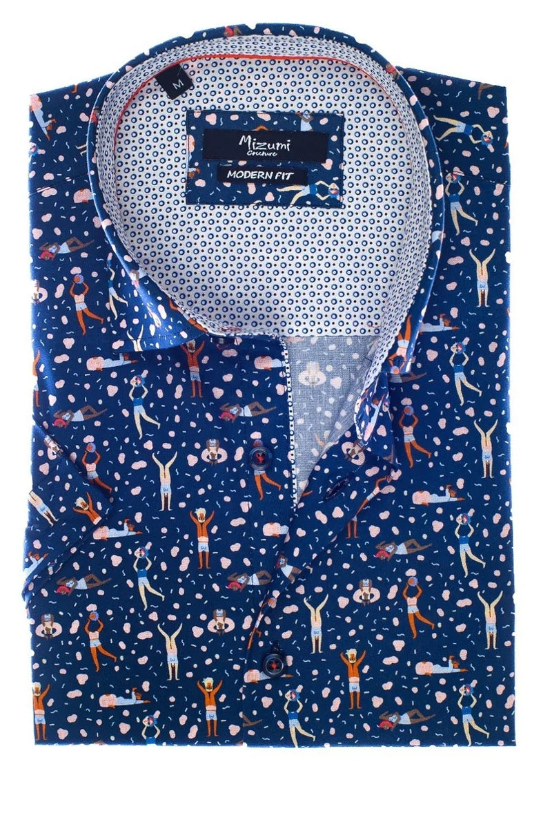 Wholesale,Mizumi, Mizumi Navy Multi Printed Shirt, Blue, Medium-43-TagMLarge-45-TagLExtra Large-47-TagXLExtra Extra Large-50-TagXXLExtra Extra Large-50-Tag3XL