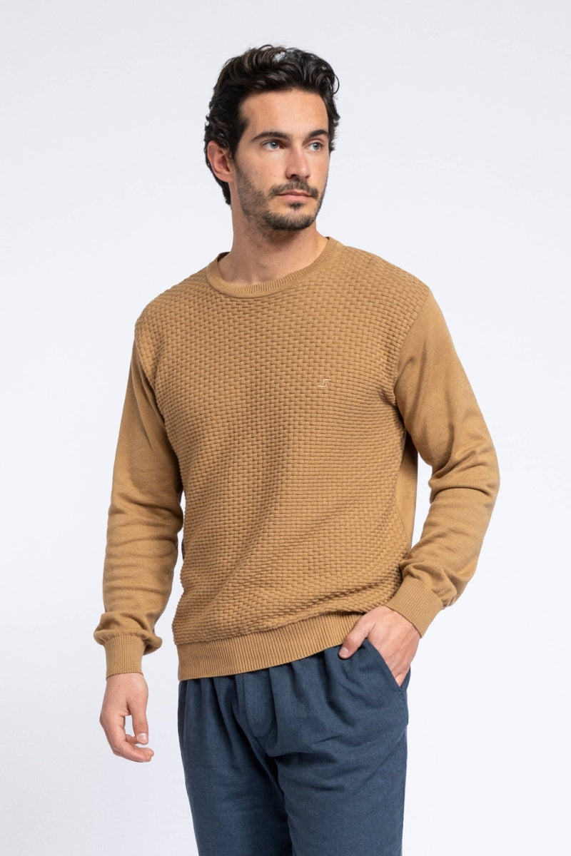 Faire,SMF, SMF Beige Basket Weave Knit Sweater, Tan, Medium-40-TagM