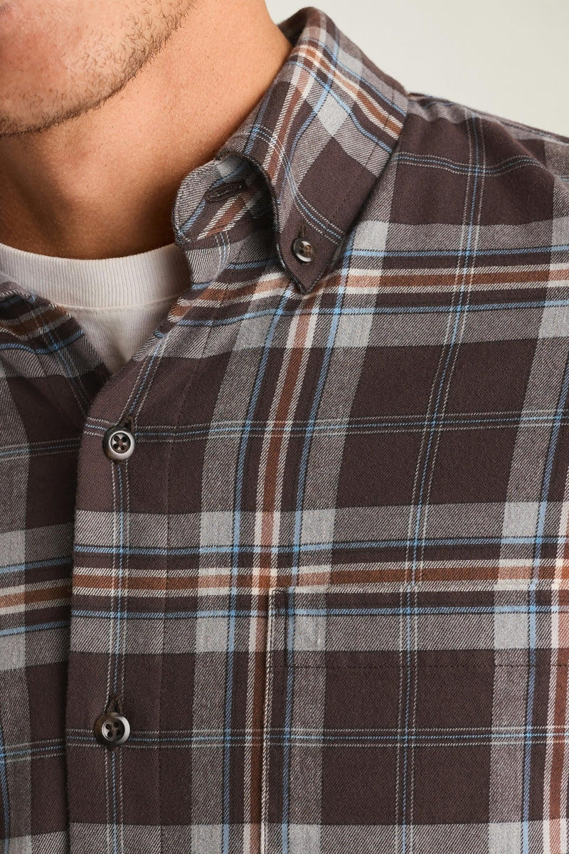 Wholesale,Bonobos, Bonobos Chocolate/Blue Plaid Stretch Flannel Slim Fit Shirt, Brown, Medium-43-TagM