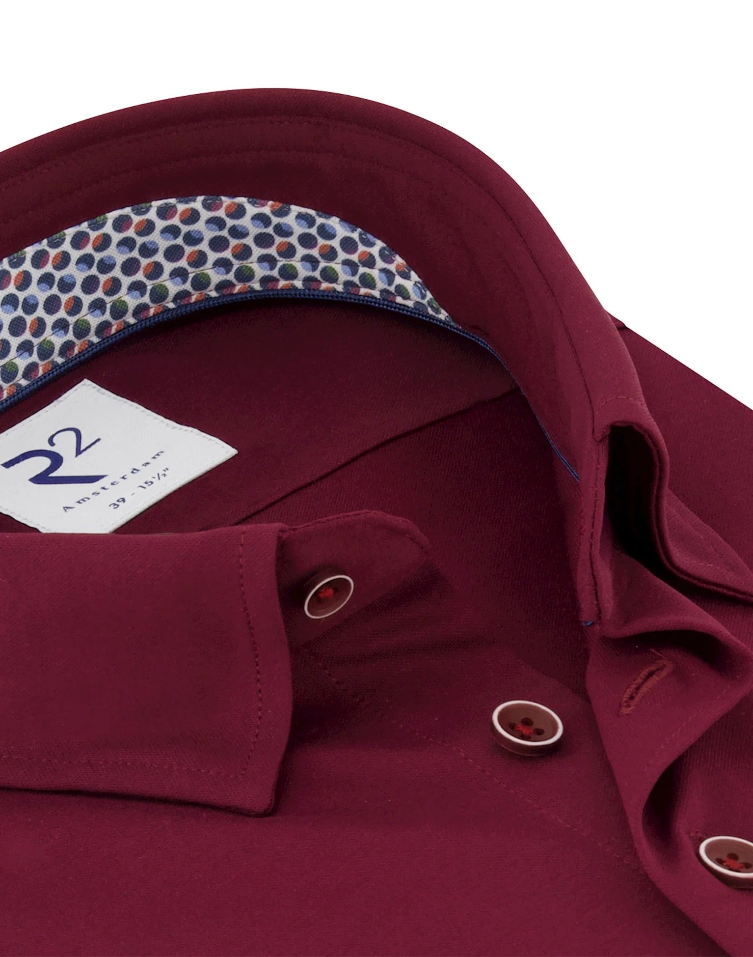 Brand Partner,R2 Amsterdam, R2 Amsterdam Dark Wine Bordeaux Piquet Shirt, Red, Medium-42-Tag40