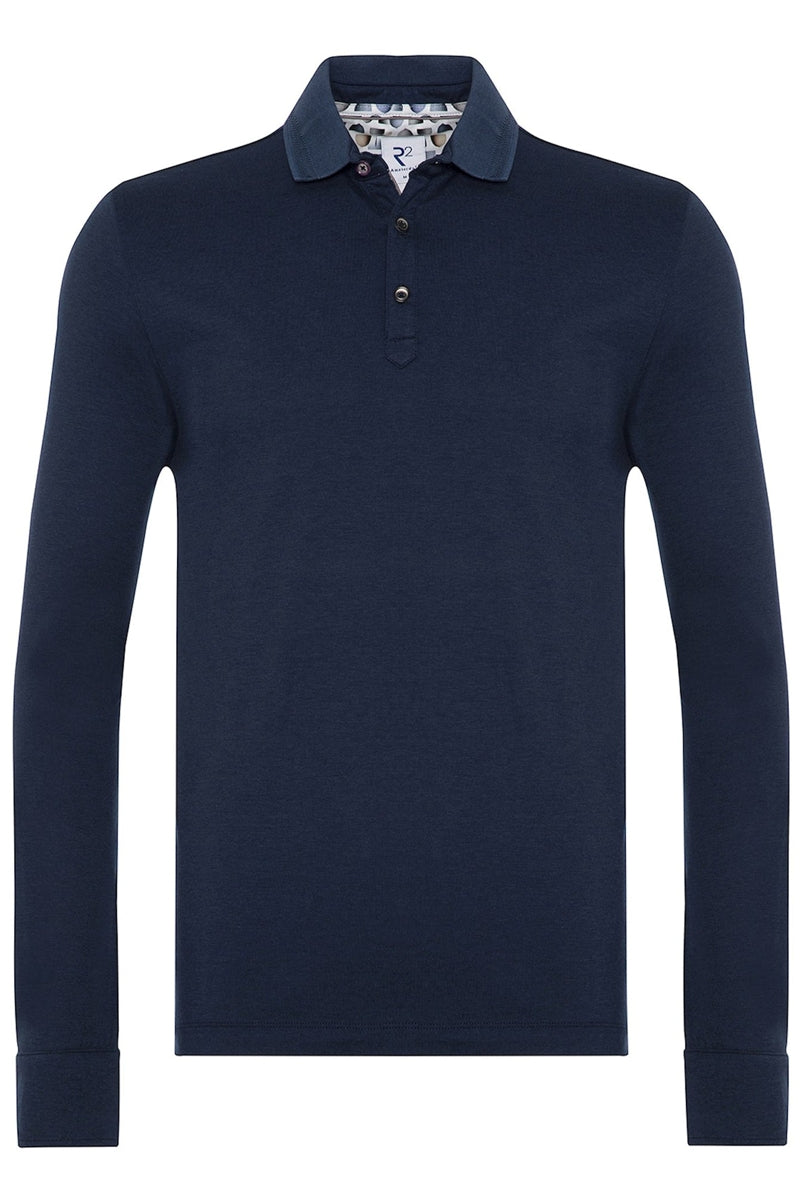 Direct From Brand,R2 Amsterdam, R2 Amsterdam Navy Jersey Polo with Contrast Lamp Print, Blue, Medium-38-TagM