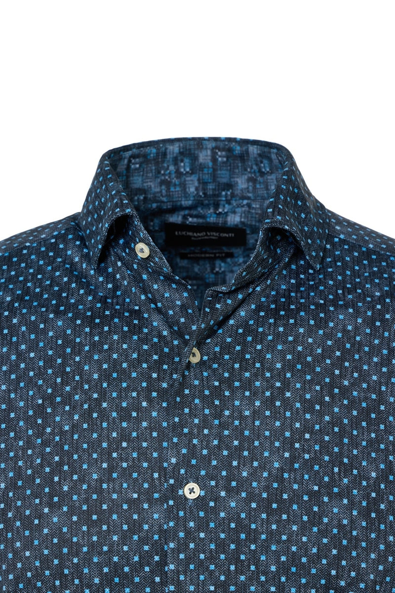 Wholesale,Luchiano Visconti, Luchiano Visconti Black with Blue Geo Dot Herringbone Shirt, Black, Extra Extra Large-54-TagXL