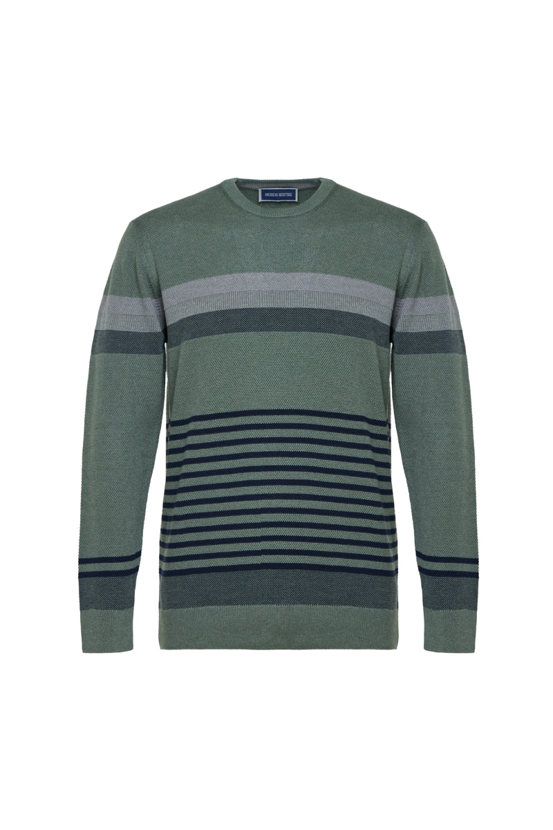 Wholesale,American Heritage, American Heritage Green Crewneck Striped Sweater, Green, Large-46-TagL