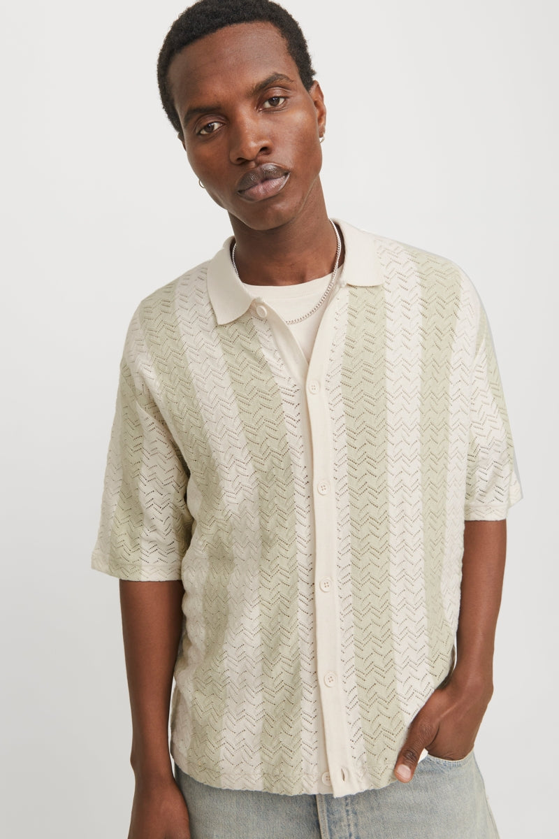 Wholesale,Jack & Jones, Jack & Jones Cream/Green Striped Textured Shirt, Cream, Medium-46-TagM