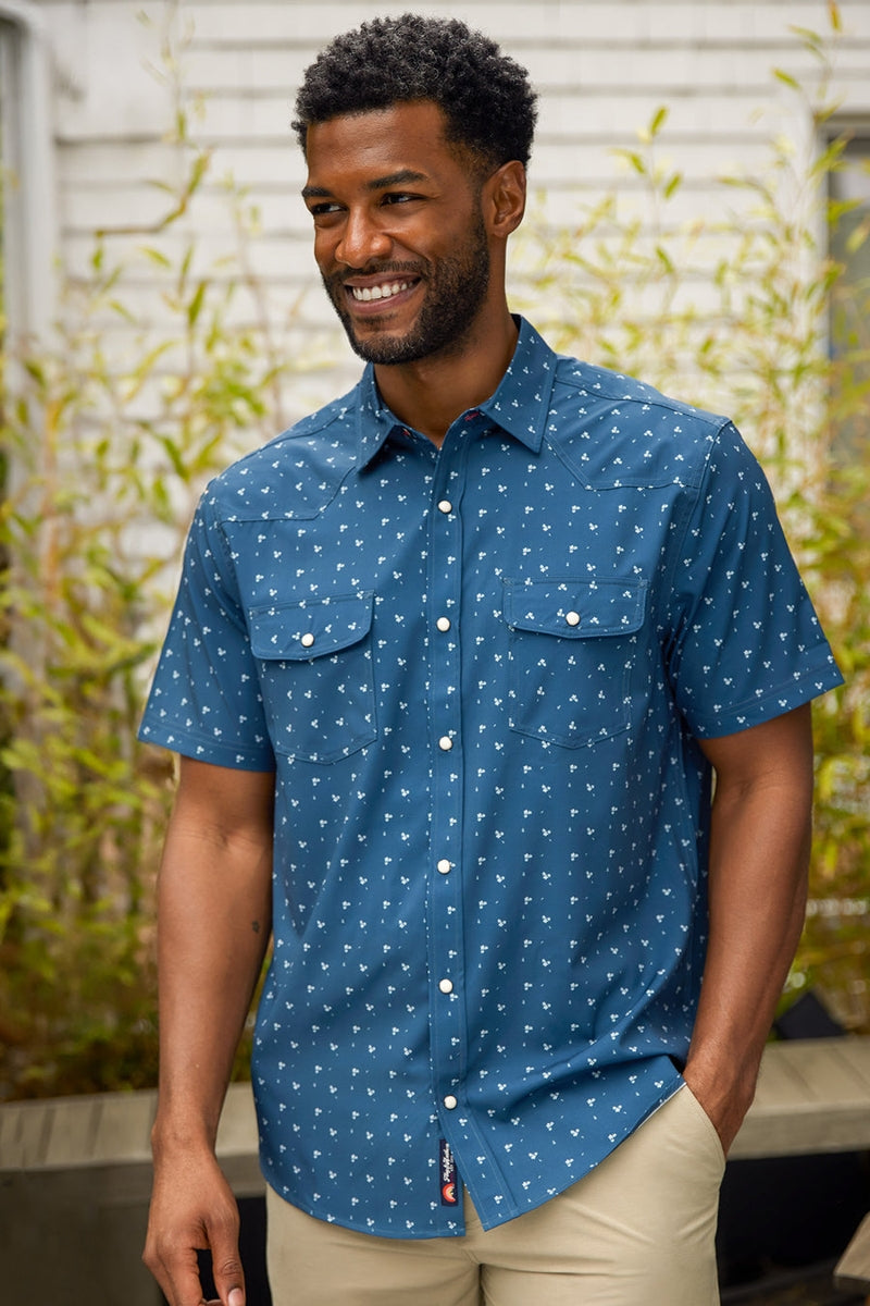 Wholesale,Flag & Anthem, Flag & Anthem Navy Floral Print UPF Performance Shirt, Blue, Medium-43-TagMLarge-46-TagL