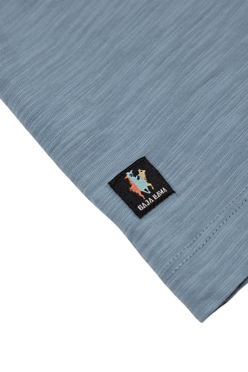 Wholesale,Baja Llama, Baja Llama Dusty Blue Sun Embroidered Slub Pima Tee, Blue, Medium-42-TagMLarge-45-TagLExtra Large-48-TagXLSmall-39-TagS