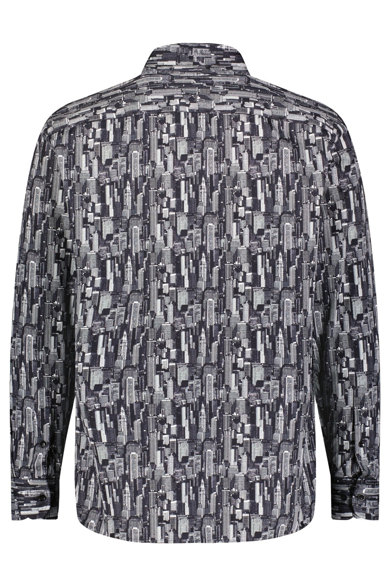 Wholesale,Luchiano Visconti, Luchiano Visconti Black City Scape Printed Shirt, Black, Extra Large-50-TagXL