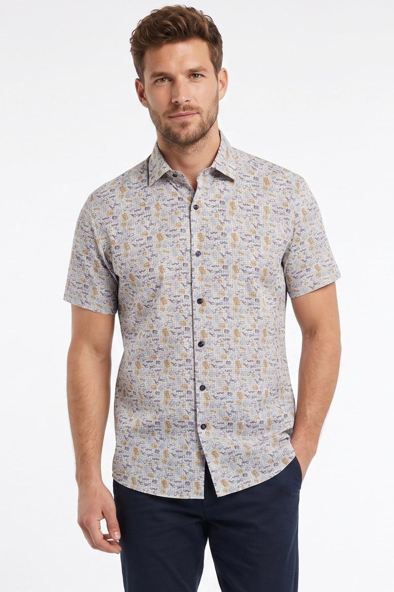 Wholesale,Luchiano Visconti, American Heritage Multi Print Grid 4-way Stretch Shirt, White, Large-48-TagL