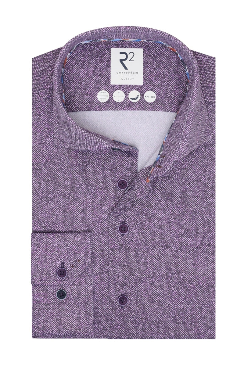 Direct From Brand,R2 Amsterdam, R2 Amsterdam Purple Printed Knitted Shirt, Purple, Medium-42-Tag39