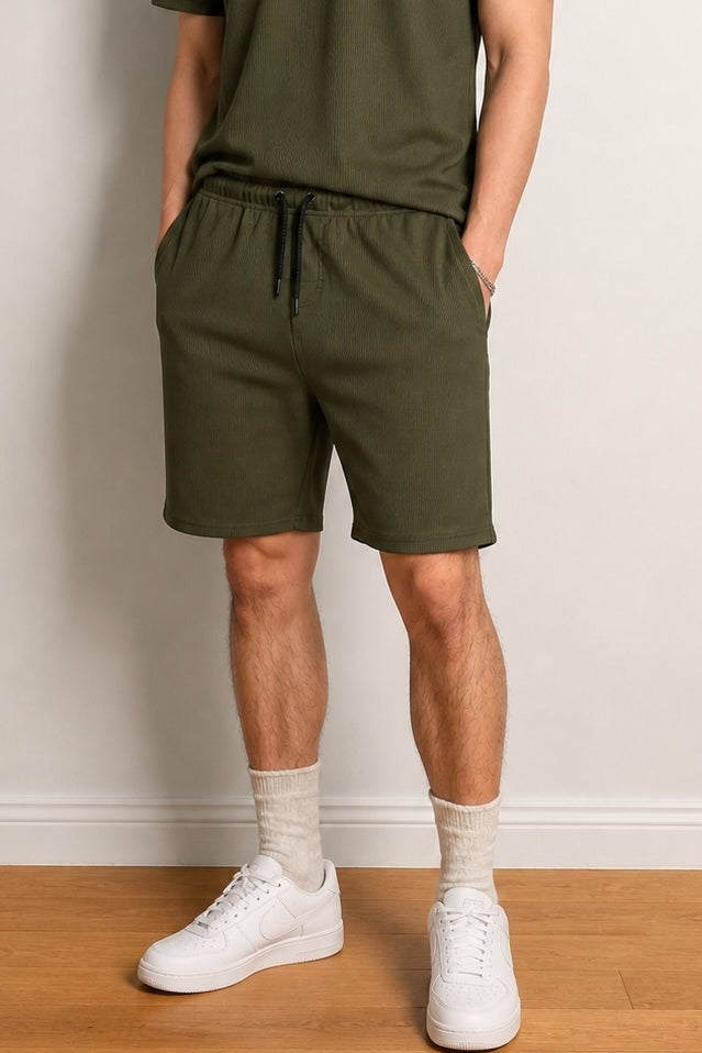 Wholesale,Noize, Noize Olive Ribbed Shorts, Green, 31W-9L-TagM