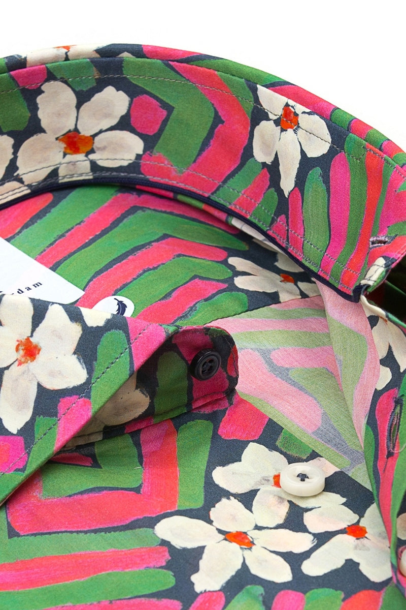 Direct From Brand,R2 Amsterdam, R2 Amsterdam Pink/Green Multi Floral Cotton Shirt, Pink, Small-41-Tag39Large-47-Tag42