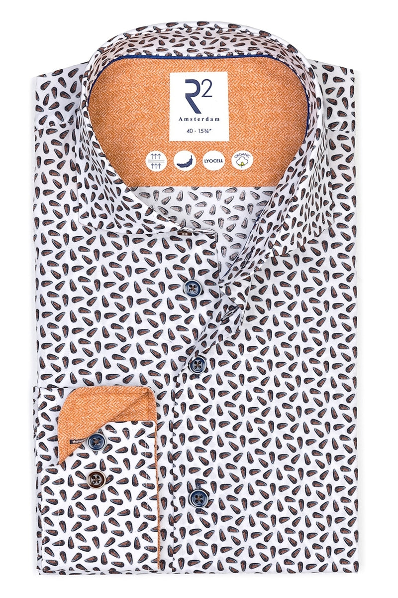 Direct From Brand,R2 Amsterdam, R2 Amsterdam Gas Tank Print Cotton Shirt, White, Small-40-Tag38