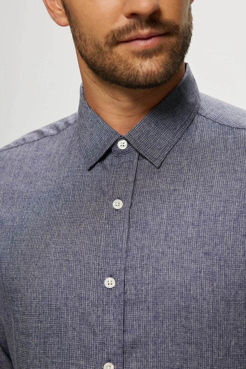 Faire,Julian & Mark, Julian & Mark Indigo Crosshatch Pattern Stretch Shirt, Blue, Extra Large-48-TagXL