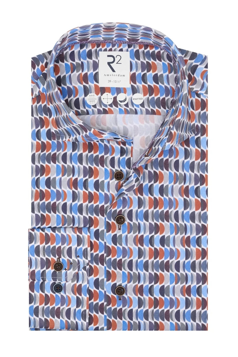 Direct From Brand,R2 Amsterdam, R2 Amsterdam Blue/Brown Sofa Print Knitted Shirt, Blue, Medium-42-Tag39