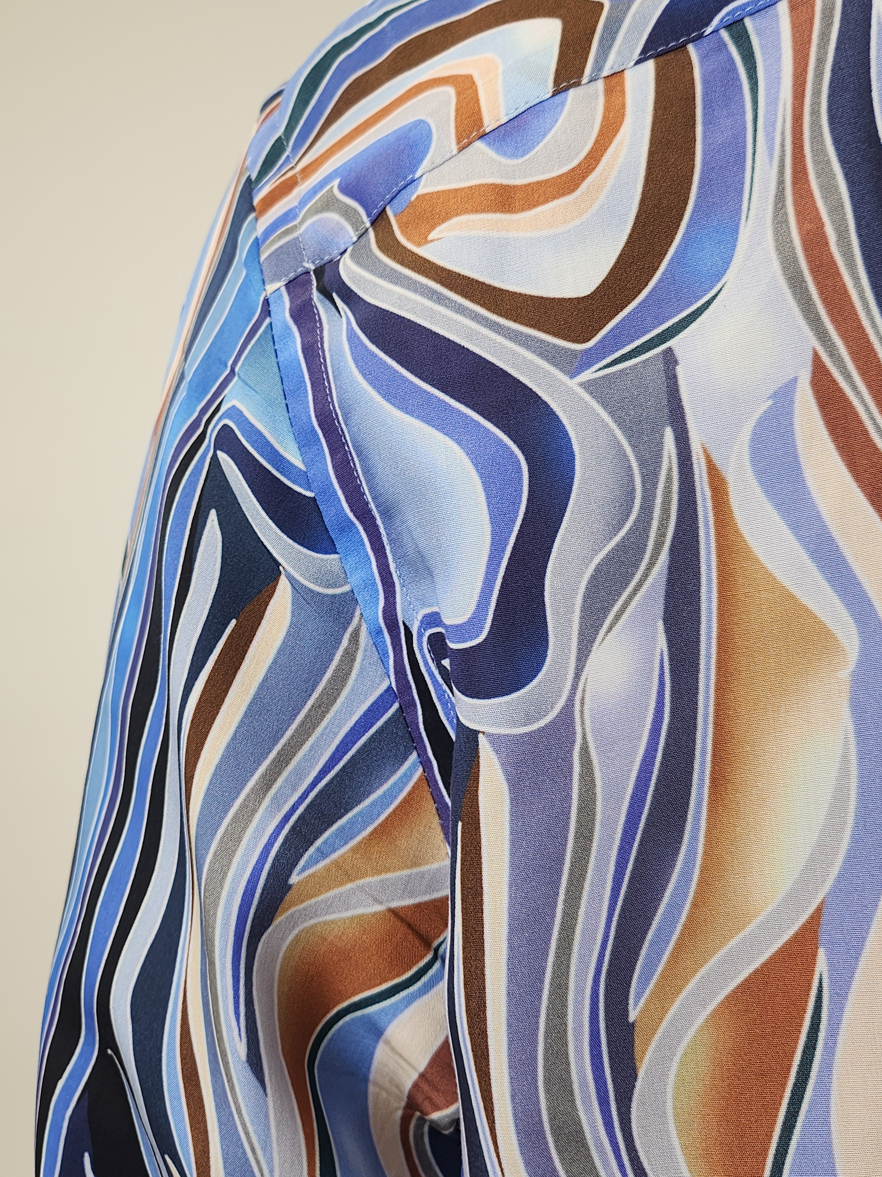 Brand Partner,R2 Amsterdam, R2 Amsterdam Blue Abstract Print Lyocell Shirt, Blue, Extra Large-48-Tag43