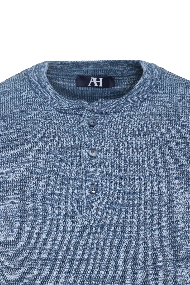 Wholesale,American Heritage, American Heritage Indigo Melange 2 Tone Knit Henley, Blue, Large-46-TagL