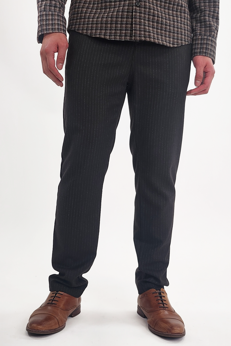 Jakamen Brown Pinstripe Drawstring Flannel Pant