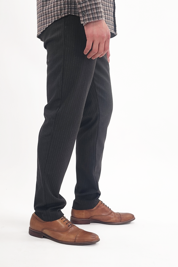 Jakamen Brown Pinstripe Drawstring Flannel Pant