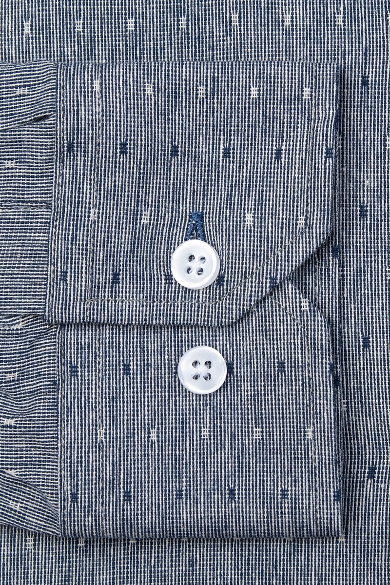 Faire,Alynn, Alynn Navy Blue Geo Slim Fit Textured Dobby Shirt, Blue, Medium-42-TagMLarge-48-TagXLLarge-45-TagLExtra Extra Large-51-TagXXLSmall-38-TagS