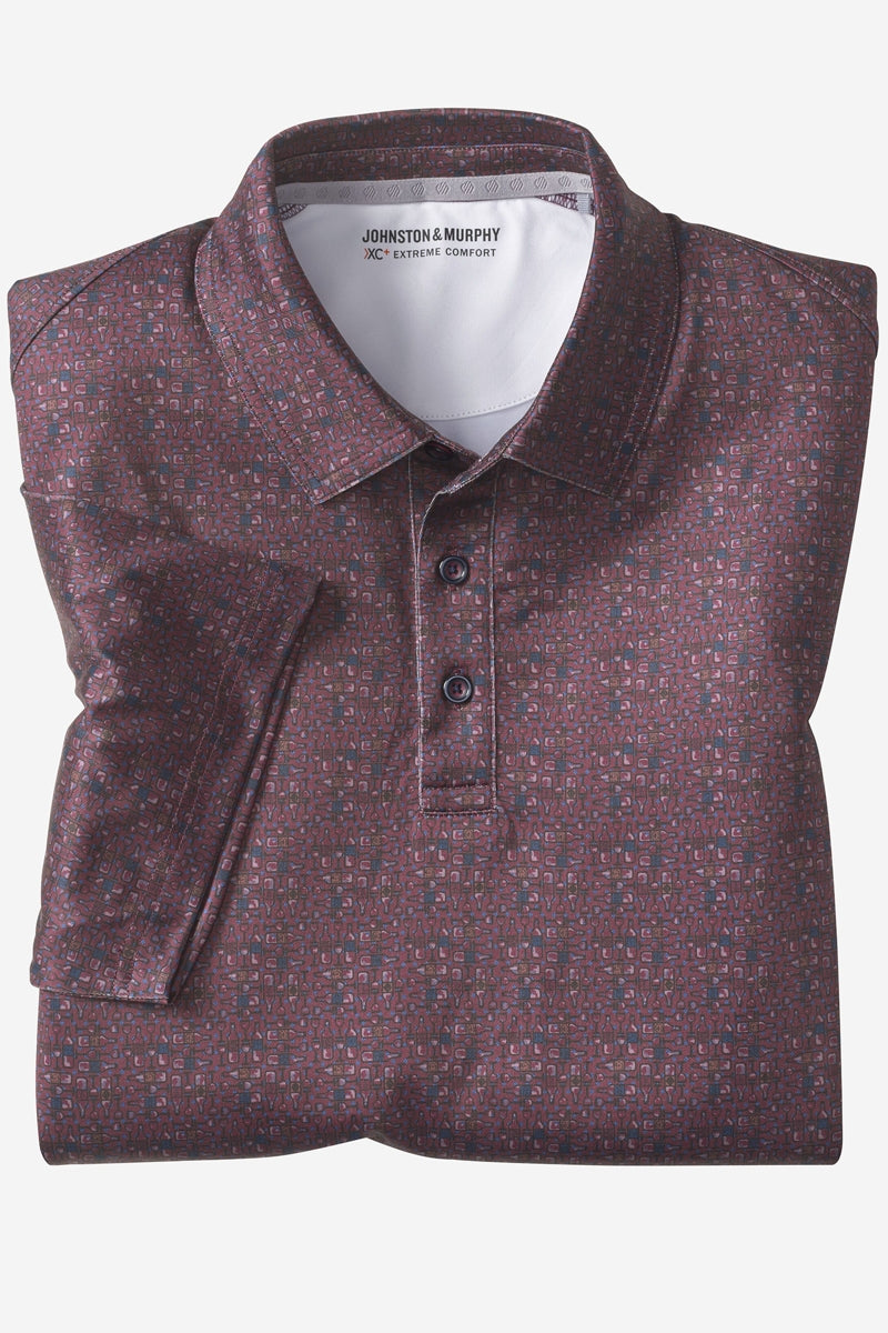 Wholesale,Johnston & Murphy, Johnston & Murphy Burgundy Vino Print Performance Polo, Purple, Medium-44-TagMLarge-48-TagLExtra Large-50-TagXLSmall-42-TagSExtra Extra Large-54-TagXXL