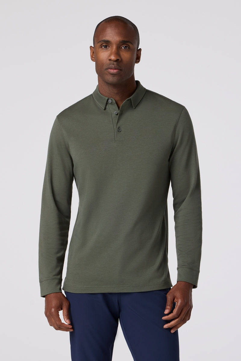 Wholesale,Mizzen + Main, Mizzen + Main Olive Trim Long Sleeve Polo, Green, Large-46-TagL