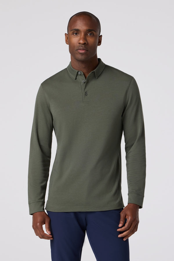Mizzen + Main Olive Trim Long Sleeve Polo