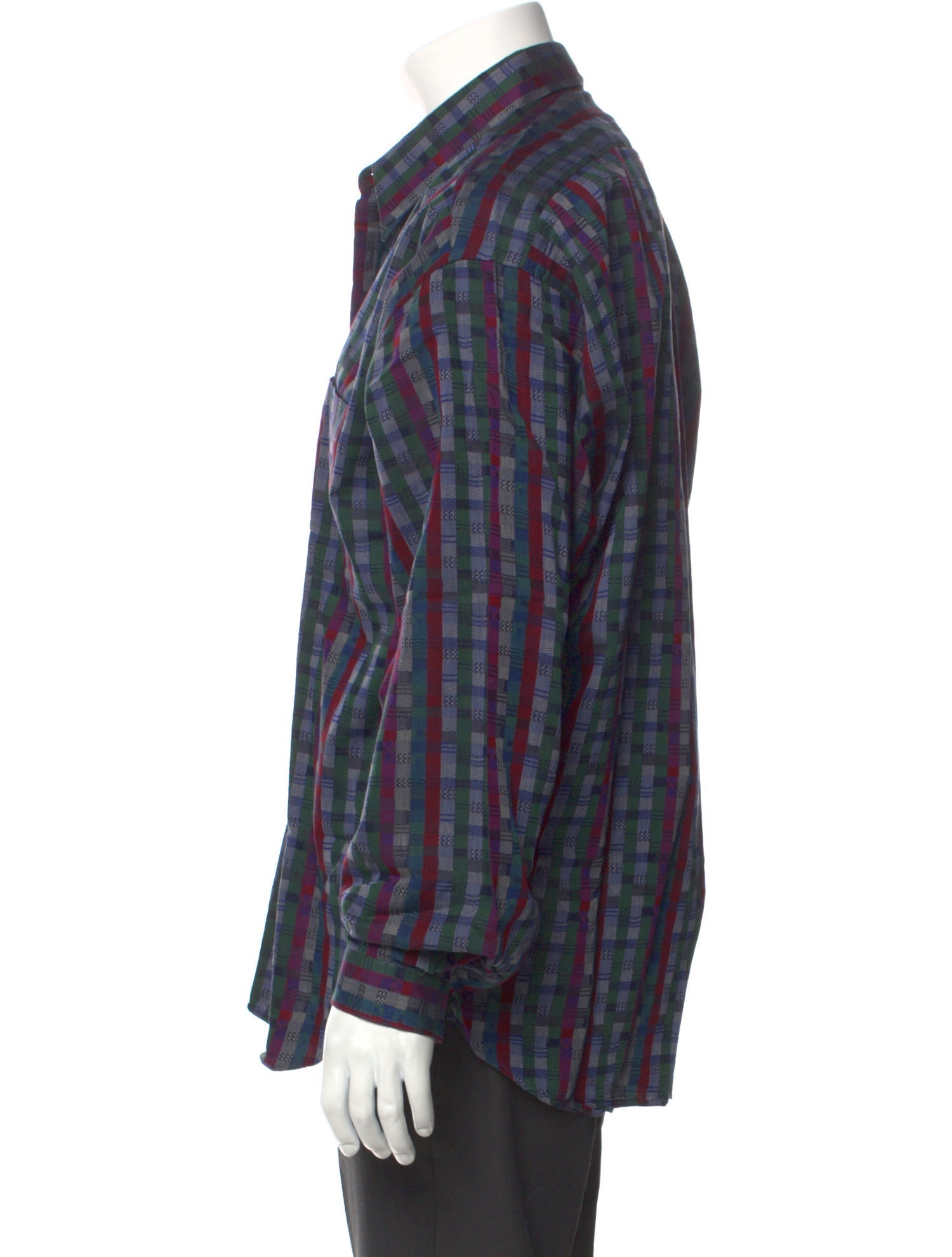 RealReal,Bergdorf Goodman, Bergdorf Goodman Purple/Green Plaid Print Long Sleeve Dress Shirt with One-Button Mitered Cuffs, Purple, Extra Large-50-TagL