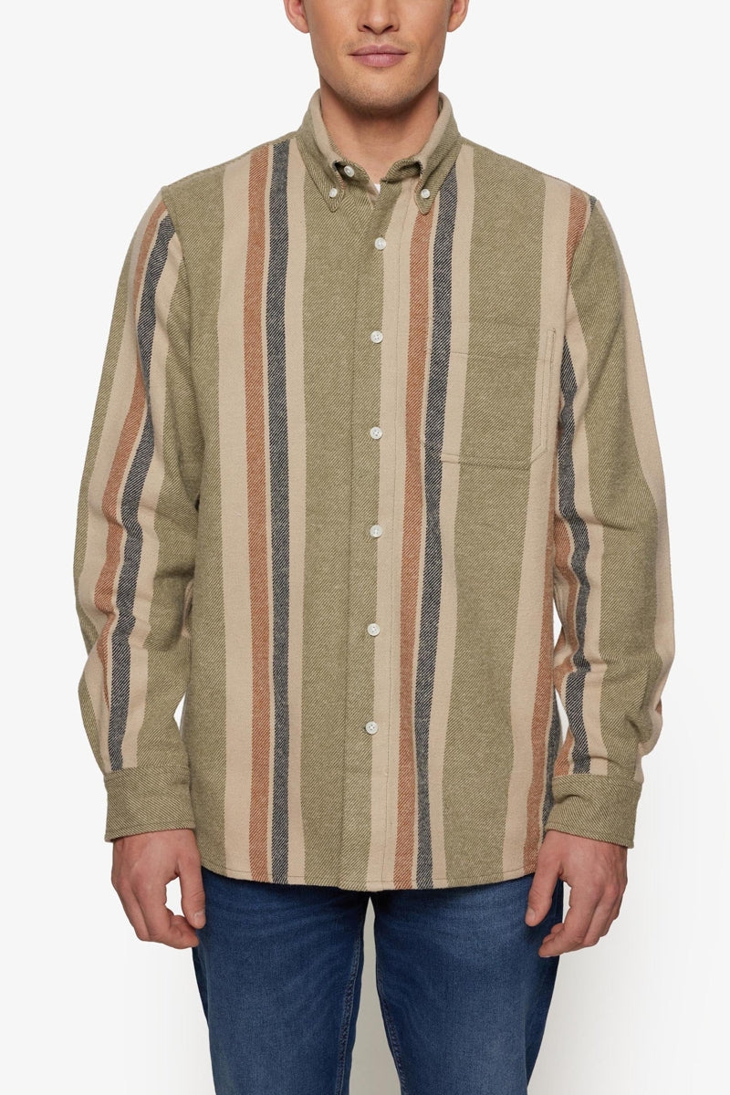 Wholesale,Signal Clothing, Signal Clothing Tan/Olive Heavy Twill Stripe Shirt, Tan, Extra Large-50-TagXL