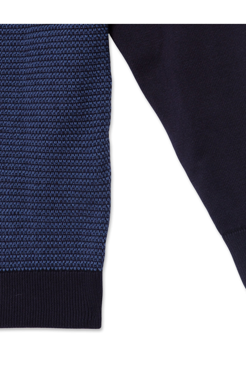 Faire,Guide London, Guide London Navy/Denim Braided Weave Knit Button Polo, Blue, Large-42-TagL