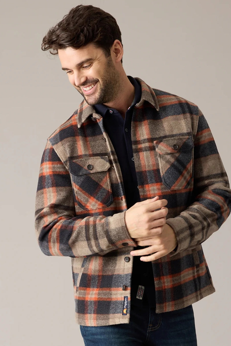 Wholesale,Flag & Anthem, Flag & Anthem Oatmeal/Navy Brushed Plaid Shacket, Tan, Extra Extra Large-58-TagXXL