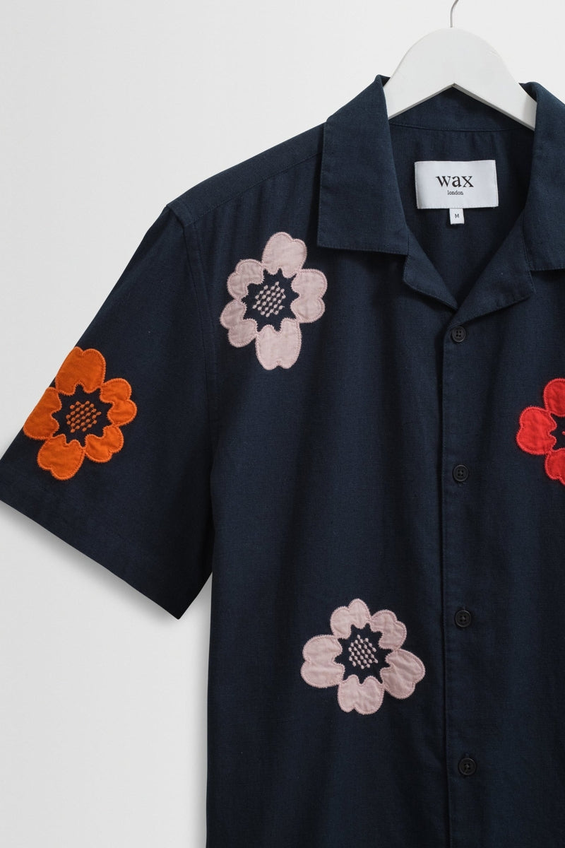 Wholesale,Wax London, Wax London Navy Floral Botanical Applique Shirt, Blue, Extra Large-49-TagXL