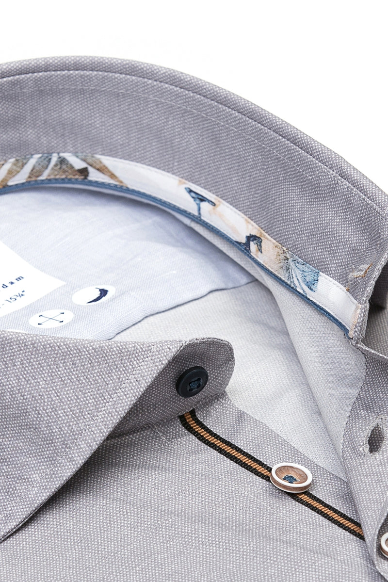 Direct From Brand,R2 Amsterdam, R2 Amsterdam Grey Stretch Short Sleeve Button Up Shirt, Grey, Large-46-Tag43