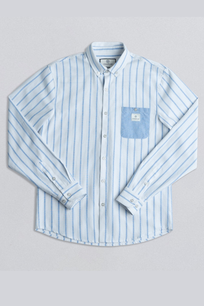Wholesale,Champlain, Champlain White/Blue Stripe Pocket Shirt, White, Extra Large-46-TagXL