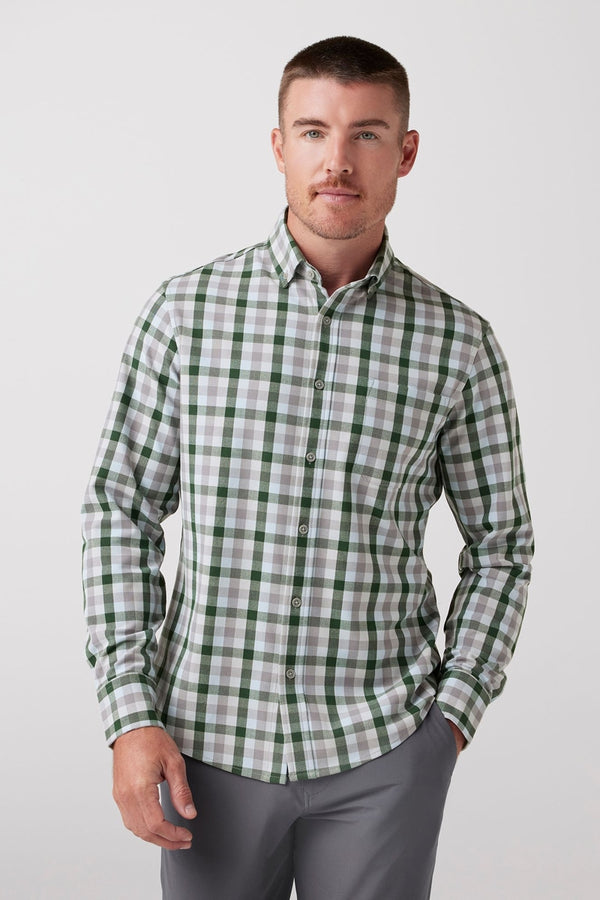 Mizzen + Main Green/Grey Multi Check Trim Flannel Shirt