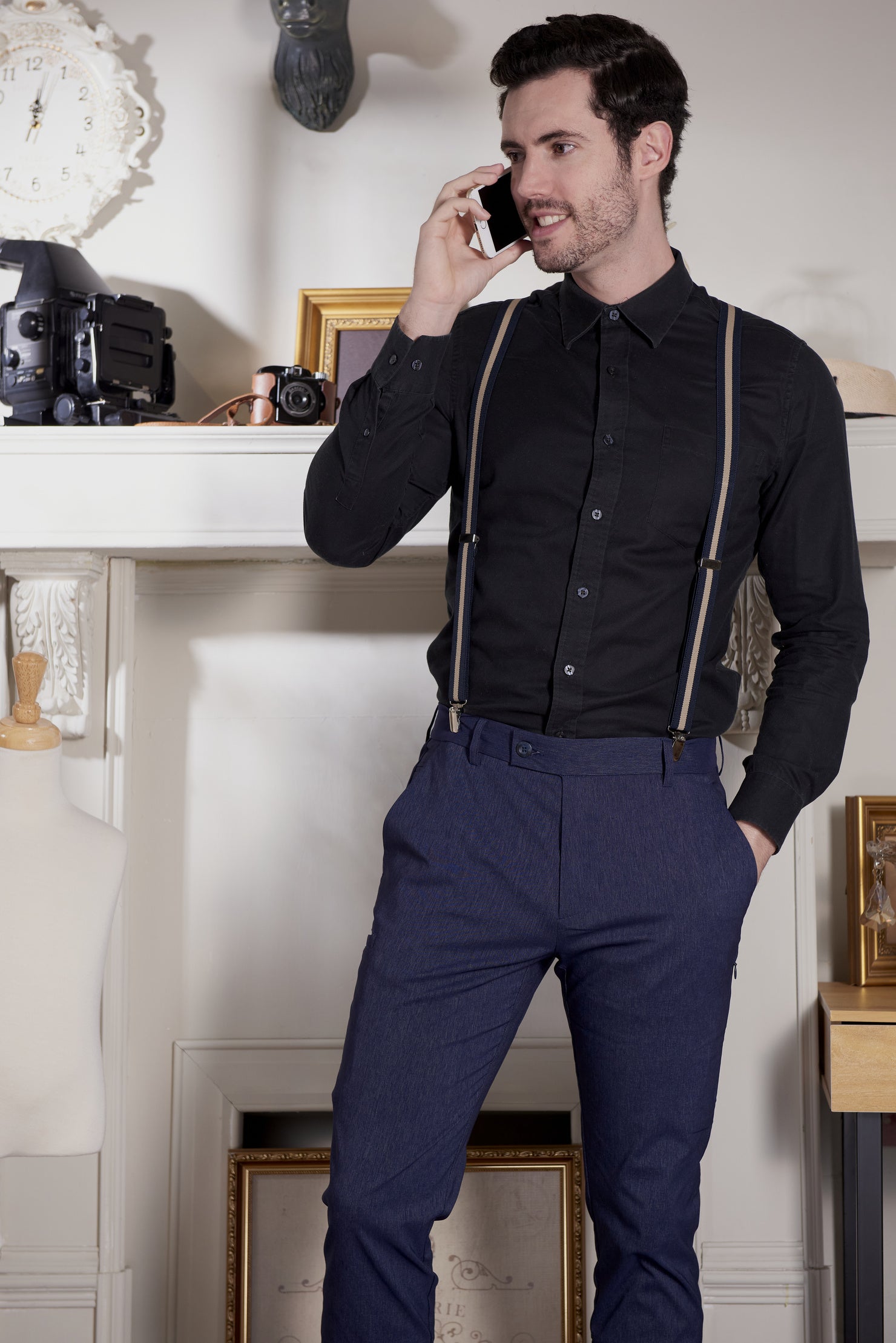 Brand Partner,PROFI, PROFI Blue and White Porcelain Premium Cool-yarn Multi-pockets Casual Functional Pants, Blue, 34W-30L-Tag34