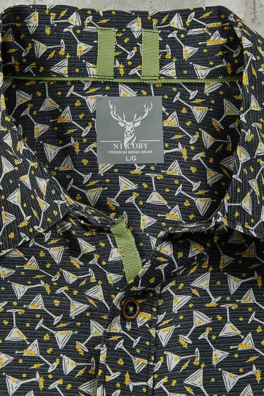 Wholesale,Nicoby Age of Wisdom, Nicoby Age of Wisdom Black Modal Textured Print Shirt, Black, Large-46-TagL
