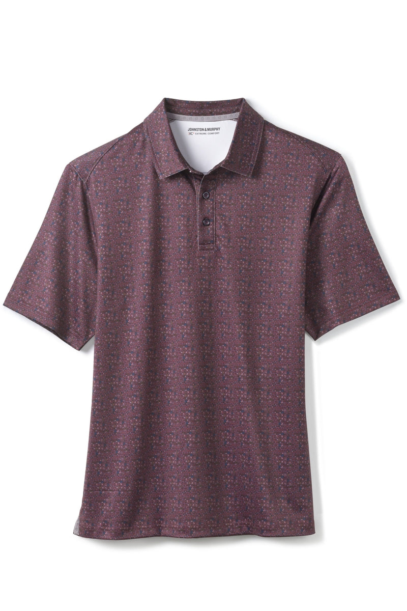 Wholesale,Johnston & Murphy, Johnston & Murphy Burgundy Vino Print Performance Polo, Purple, Medium-44-TagMLarge-48-TagLExtra Large-50-TagXLSmall-42-TagSExtra Extra Large-54-TagXXL