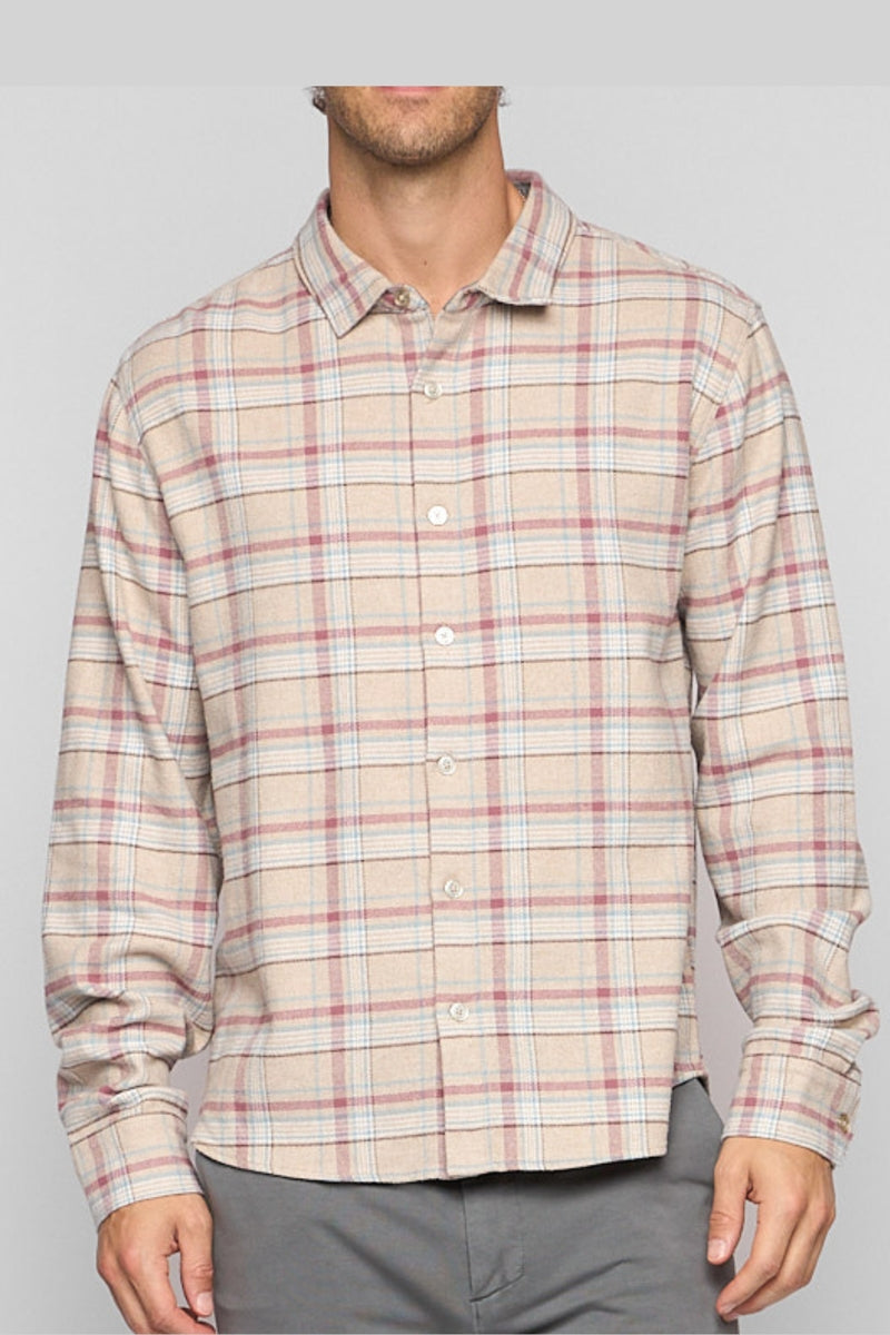 Wholesale,Fundamental Coast, Fundamental Coast Beige Plaid Knit Flannel Shirt, Tan, Medium-44-TagMLarge-47-TagLExtra Large-50-TagXL