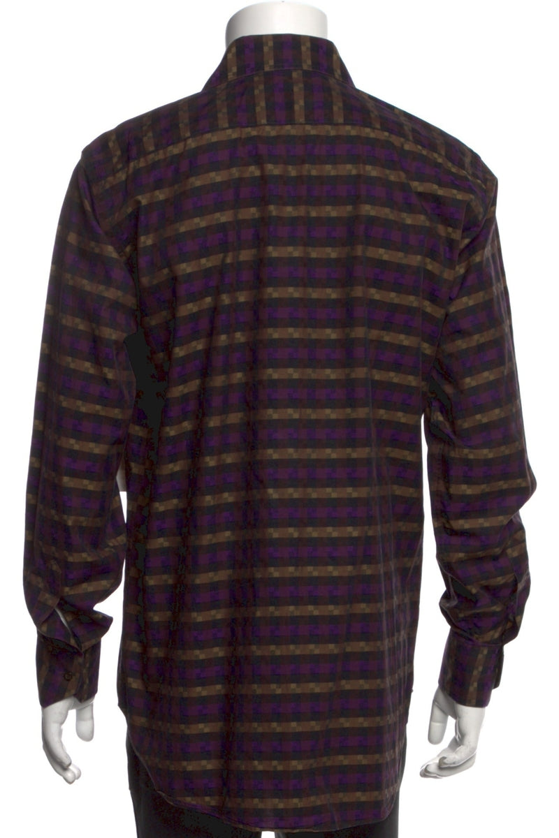 RealReal,Etro, Etro Purple/Tan Plaid Print Long Sleeve Dress Shirt, Purple, Medium-44-Tag40