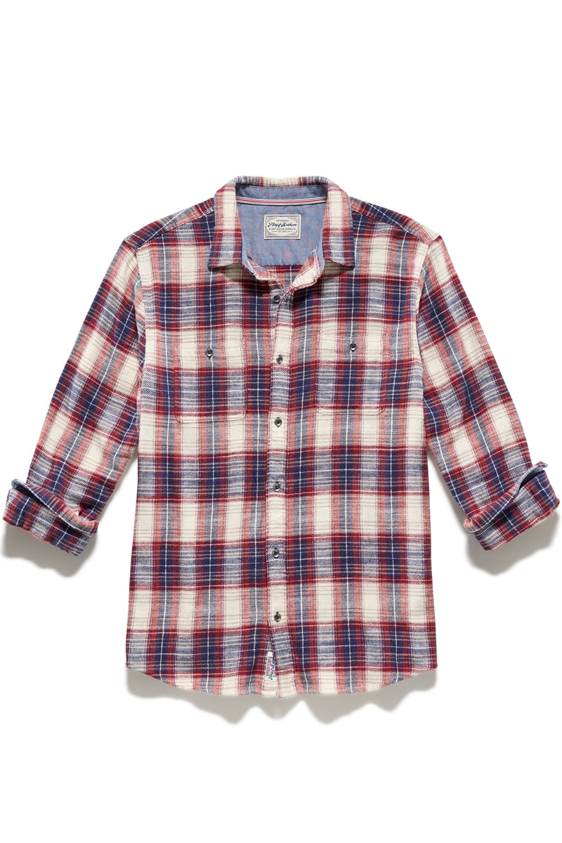 Flag & Anthem Red/Cream Plaid Slub Long Sleeve Shirt