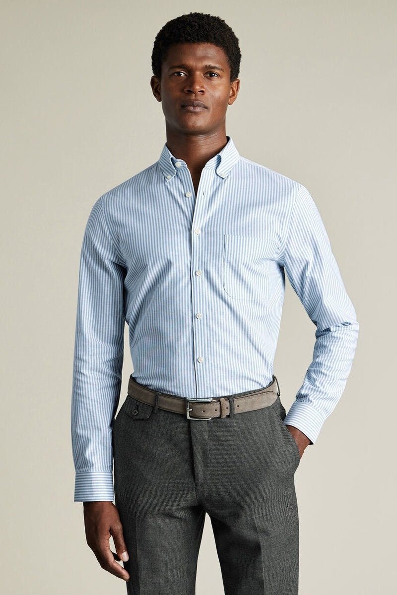 Wholesale,Charles Tyrwhitt, Charles Tyrwhitt Royal Blue Stretch Oxford Stripe Shirt, Blue, Small-40-Tag15Medium-44-Tag16