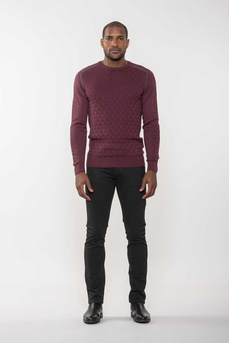 Luchiano Visconti Burgundy Hourglass Crew Neck Sweater