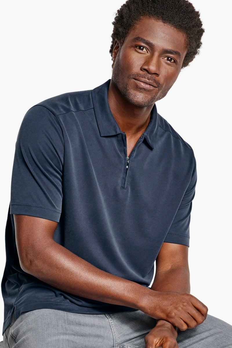 Wholesale,Johnston & Murphy, Johnston & Murphy Navy Vintage Birdseye Zip Polo, Blue, Extra Large-50-TagXL