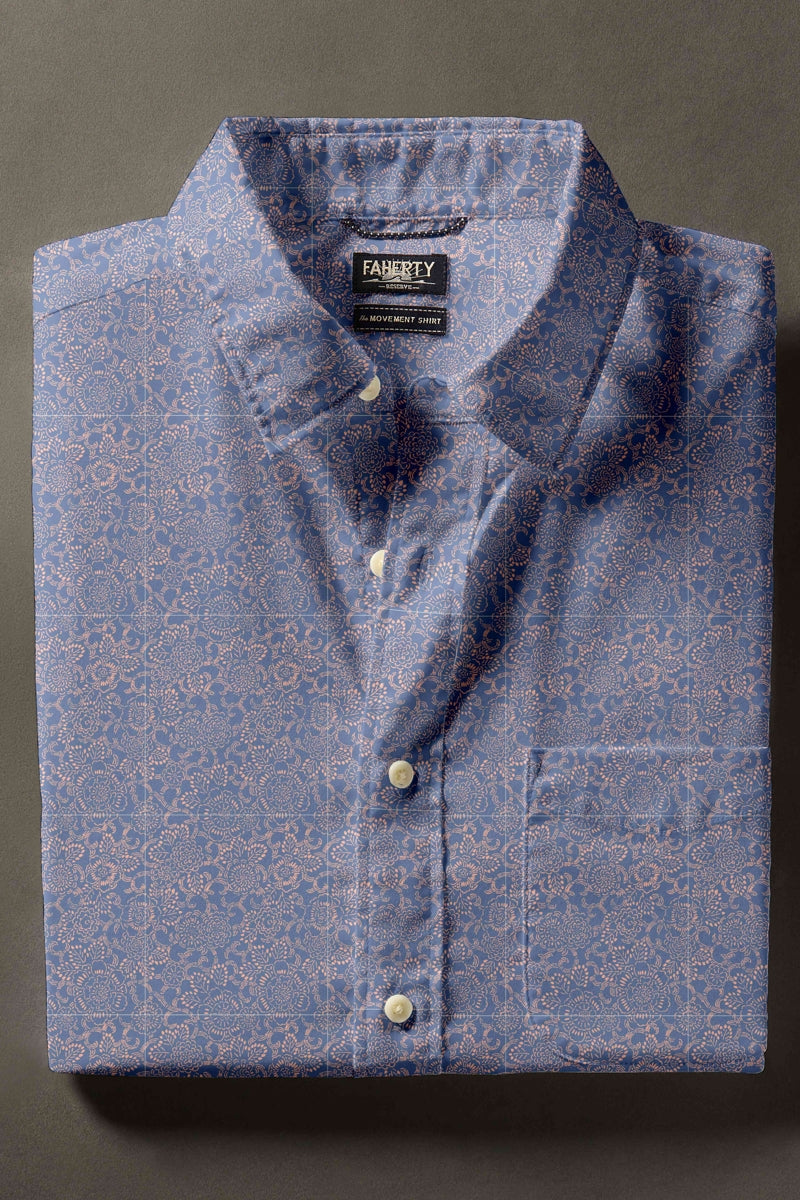 Wholesale,Faherty, Faherty Blue Orange Blossom Print Shirt, Blue, Small-40-TagSMedium-43-TagMLarge-46-TagLExtra Large-49-TagXLExtra Extra Large-52-TagXXL